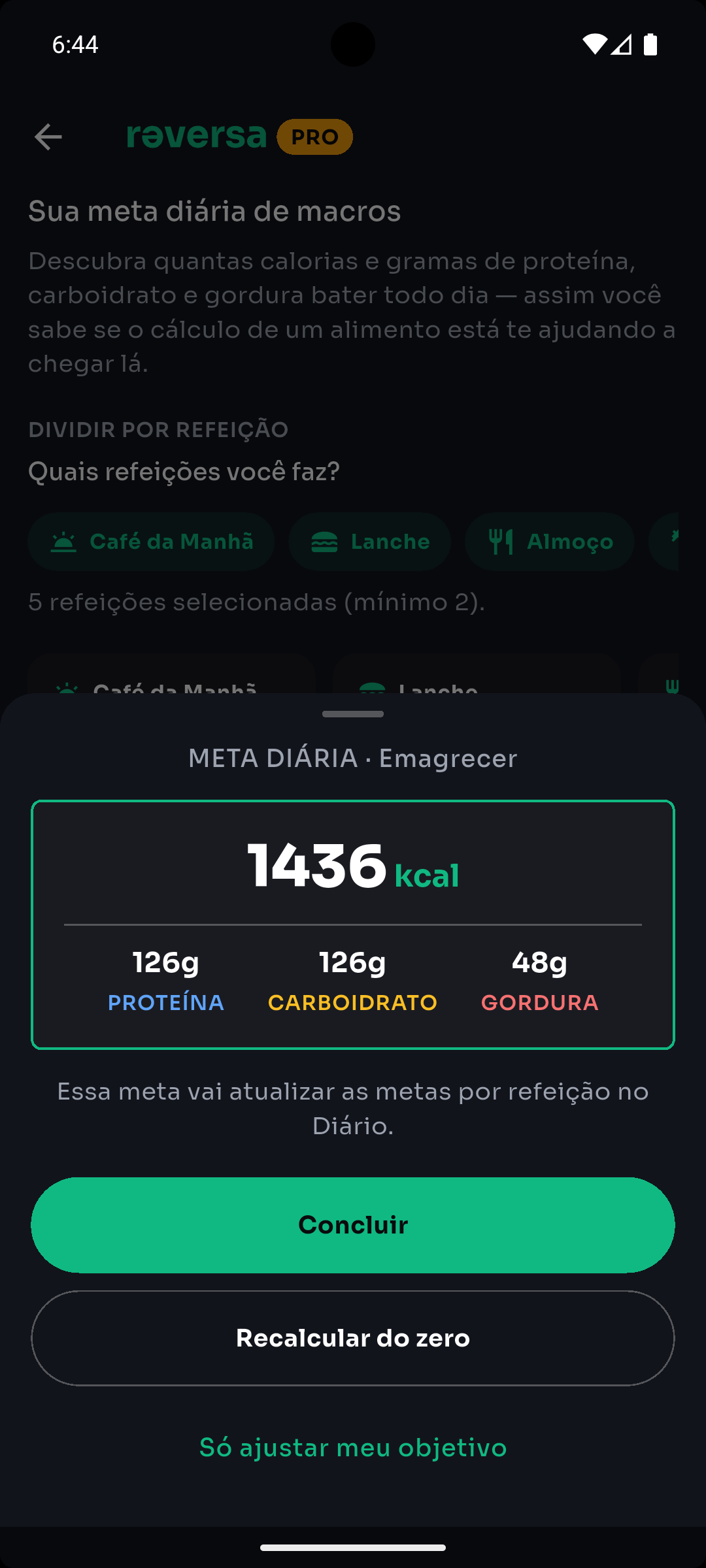Assistente de meta diária de macros do Reversa Macros