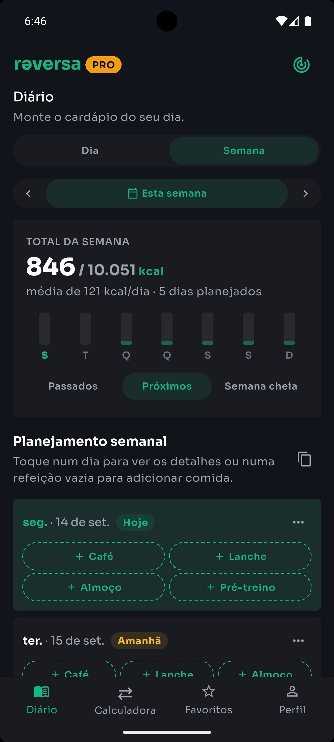 Planejamento semanal do Reversa Macros